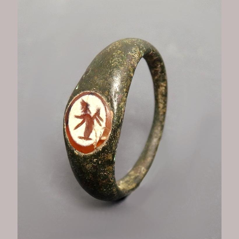 Roman Bronze Ring With An Agate Intaglio Depicting Sol