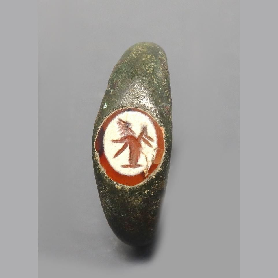 Roman Bronze Ring With An Agate Intaglio Depicting Sol