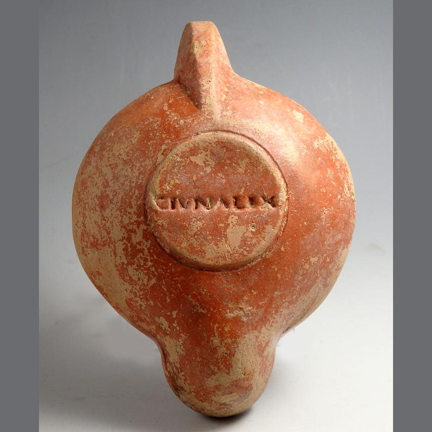 Roman Terracotta Oil Lamp Of Two Cornucopiae & Maker'S Mark