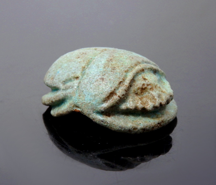 LARGE Egyptian Blue Glazed Faience Funerary Scarab - Den of Antiquity