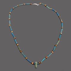 Egyptian New Kingdom Faience Bead Necklace With Amulet