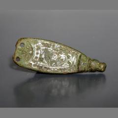 Anglo-Saxon Bronze Zoomorphic Strap End With Niello Inlay