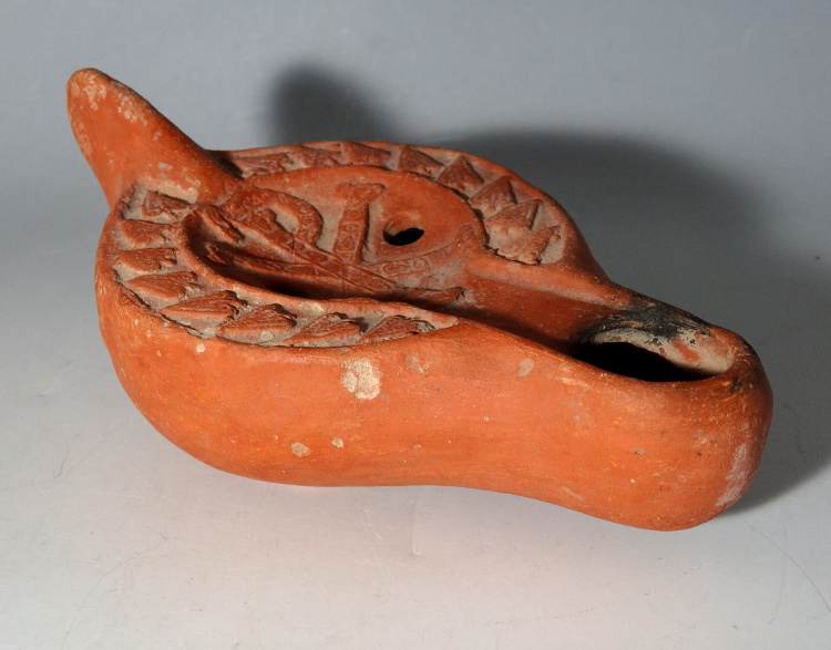 Roman North African Terracotta Oil Lamp Depicting Chi-Rho - Image 3