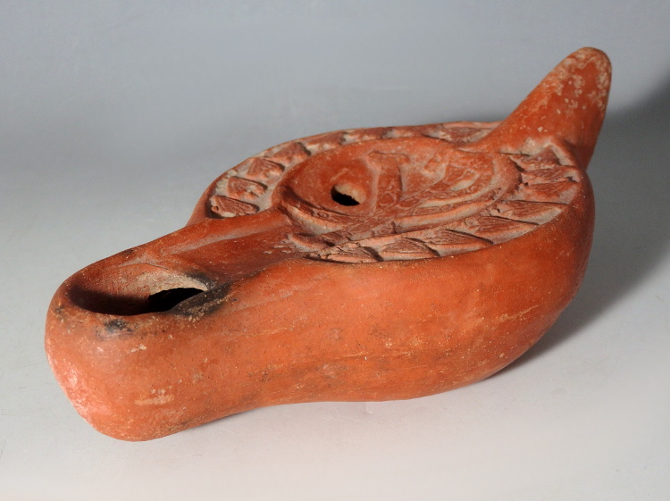 Roman North African Terracotta Oil Lamp Depicting Chi-Rho - Image 4