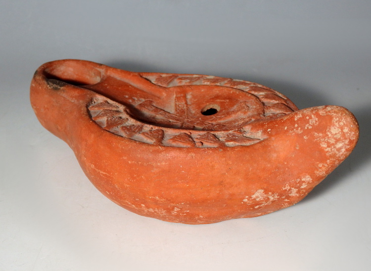 Roman North African Terracotta Oil Lamp Depicting Chi-Rho - Image 5