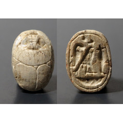 Egyptian Glazed Steatite Scarab Amulet with Horus As Falcon