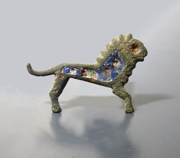 Roman Bronze Zoomorphic Enamelled Lion Brooch