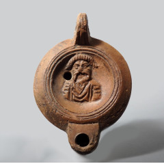 Roman Oil Lamp With Masked Actor's Bust