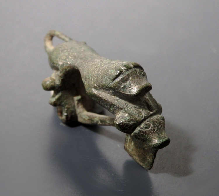 RARE Roman Bronze Lion Bow Brooch With Bulls Head - Image 2