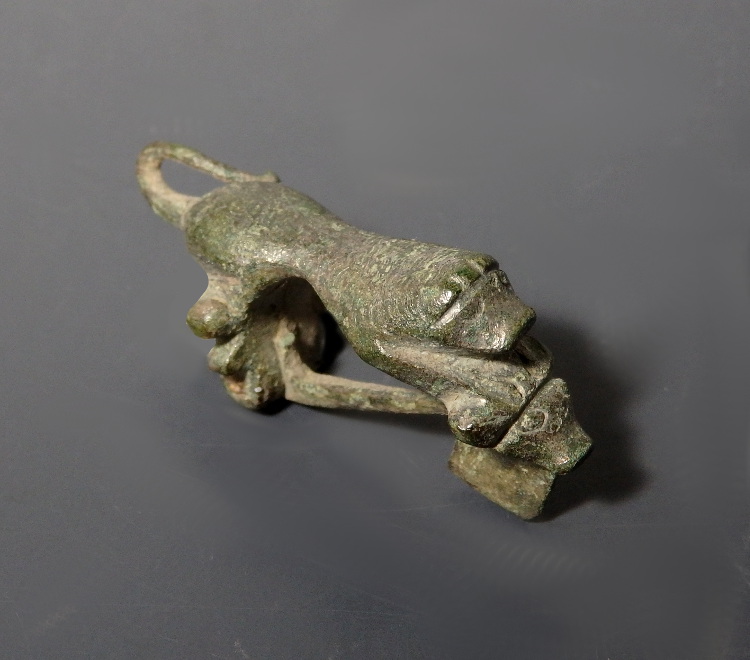RARE Roman Bronze Lion Bow Brooch With Bulls Head