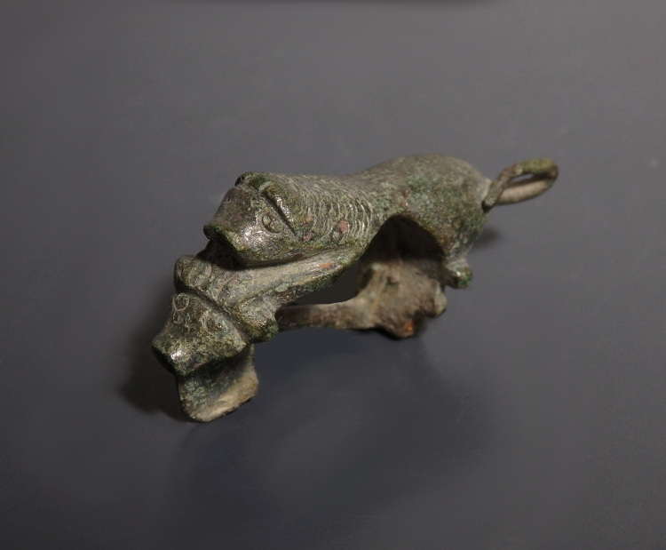 RARE Roman Bronze Lion Bow Brooch With Bulls Head - Image 4