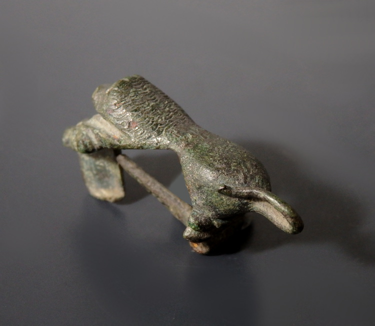 RARE Roman Bronze Lion Bow Brooch With Bulls Head - Image 9