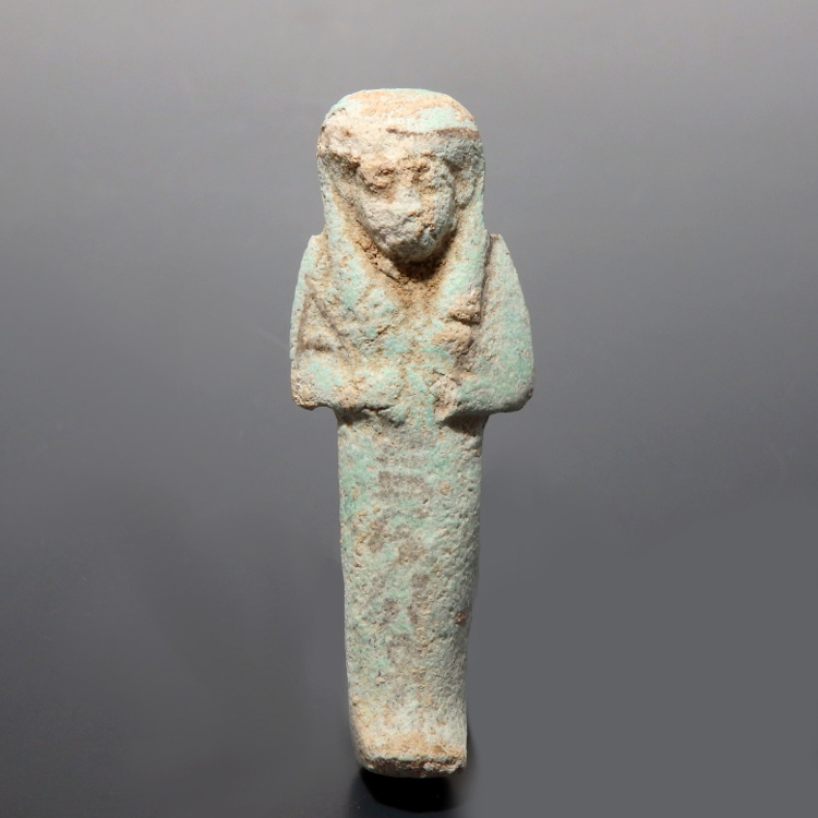 Egyptian Third Intermediate Period Blue Faience Shabti With Hieroglyphs