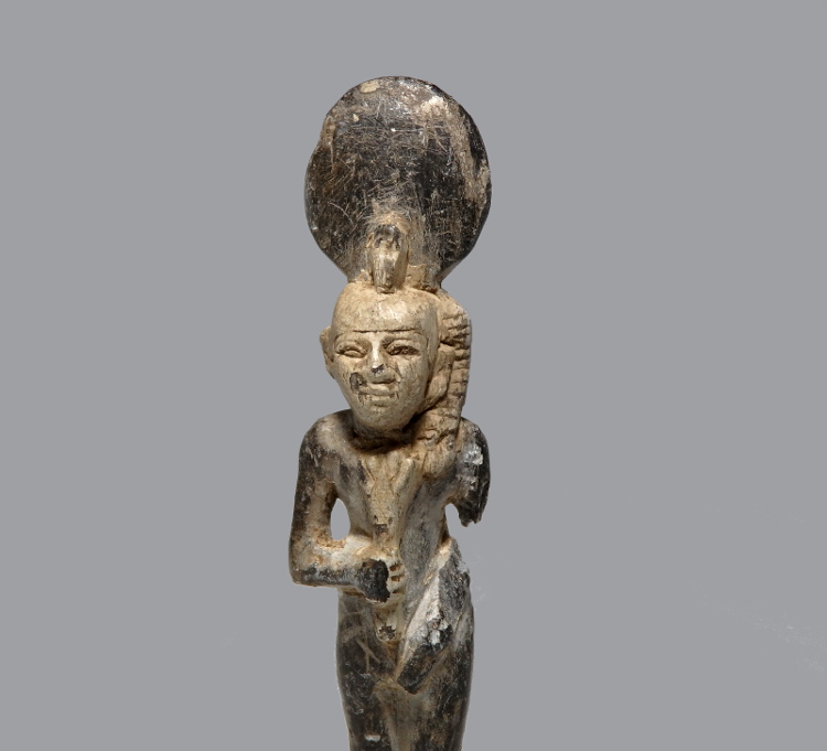 Egyptian Steatite Figure of Harpocrates Holding Lotus Flower