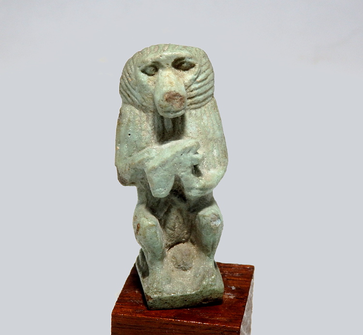 Large Egyptian Faience Amulet of Thoth As Baboon Holding Wedjat Eye - Image 2