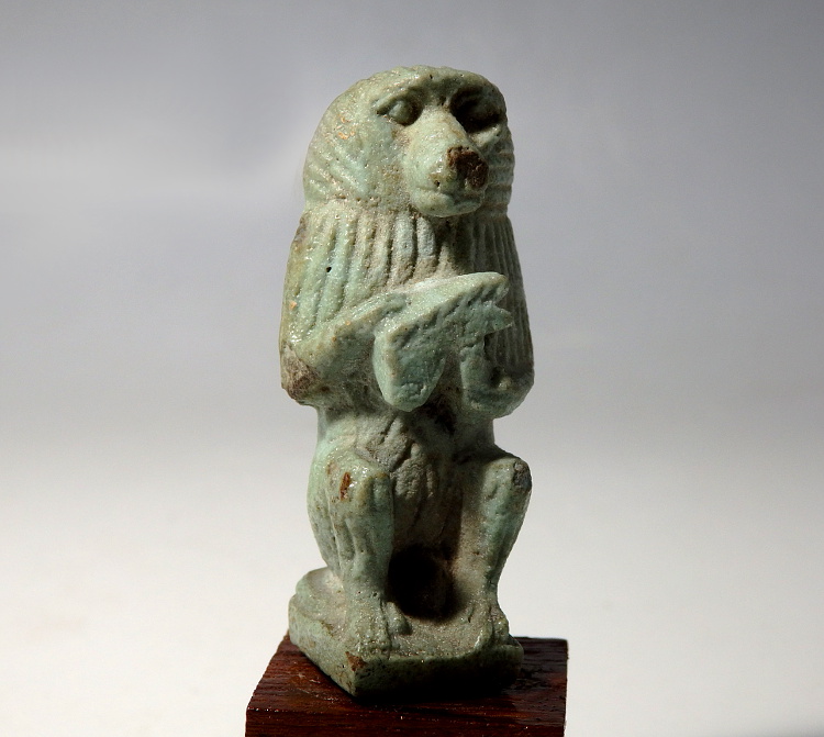 Large Egyptian Faience Amulet of Thoth As Baboon Holding Wedjat Eye - Image 3