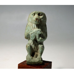 Large Egyptian Faience Amulet of Thoth As Baboon Holding Wedjat Eye