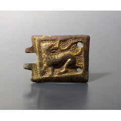 Medieval Gilded Bronze Buckle Plate With A Lion
