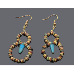 Egyptian Faience Beaded Double Hooped Amuletic Earrings